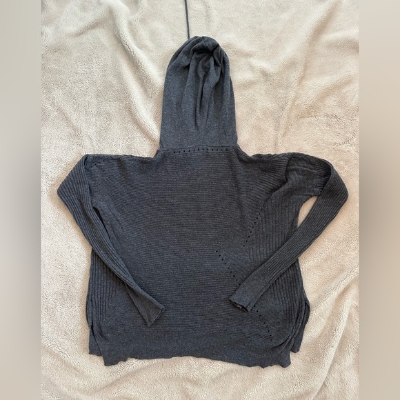 One Grey Day Merino Wool Blend Ribbed Hooded Sweater - Picture 5 of 5